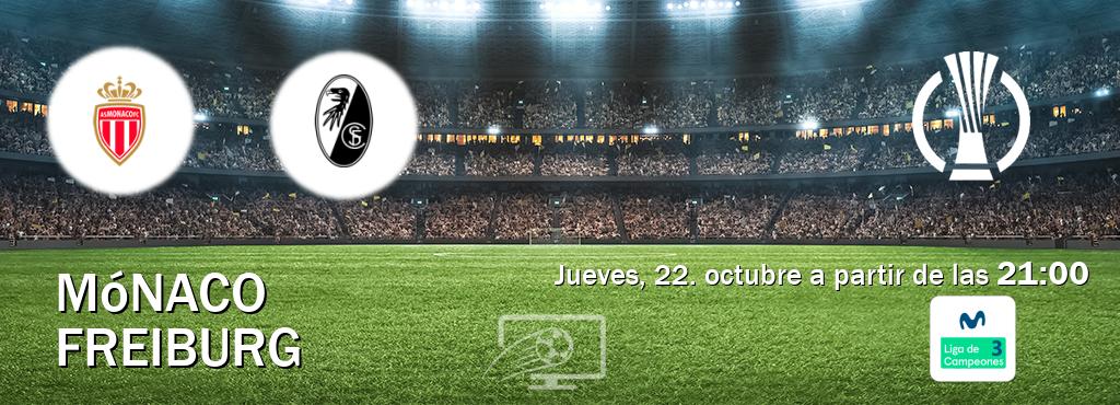 El partido entre Mónaco y Freiburg será retransmitido por Movistar Liga de Campeones 3 (jueves, 22. octubre a partir de las 21:00). El partido entre Mónaco y Freiburg será retransmitido por Movistar Liga de Campeones 3 (jueves, 22. octubre a partir de las 21:00).