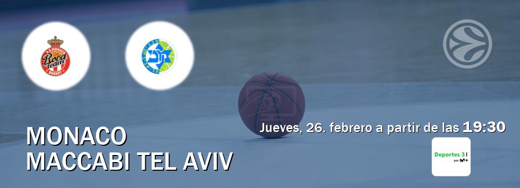 El partido entre Monaco y Maccabi Tel Aviv será retransmitido por Movistar Deportes 3 (jueves, 26. febrero a partir de las  19:30).