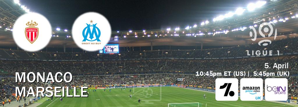 You can watch game live between Monaco and Marseille on OneFootball, Amazon Prime Video UK(UK), beIN SPORTS USA(US).