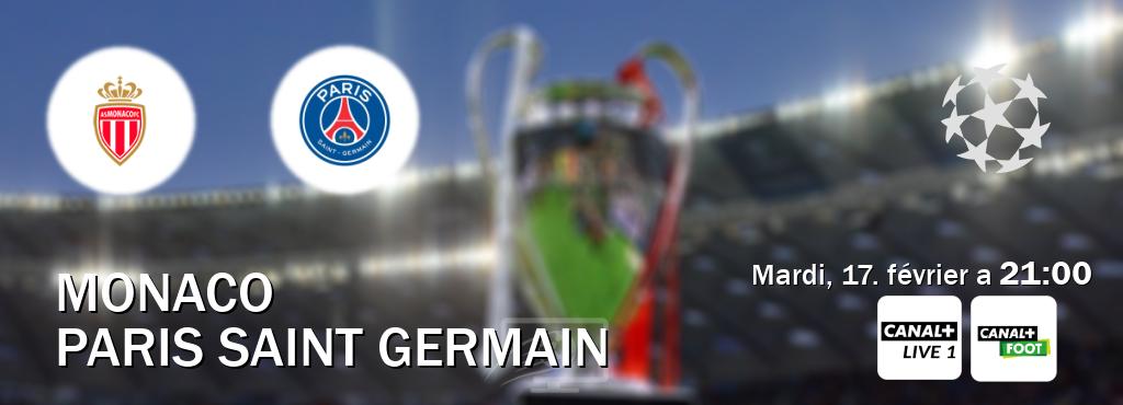 Match entre Monaco et Paris Saint Germain en direct à la Canal+ Live 1 et Canal+ Foot (mardi, 17. février a  21:00).
