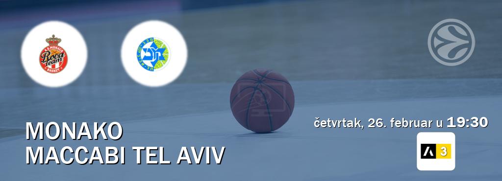 Izravni prijenos utakmice Monako i Maccabi Tel Aviv pratite uživo na Arena Sport 3 (četvrtak, 26. februar u  19:30).