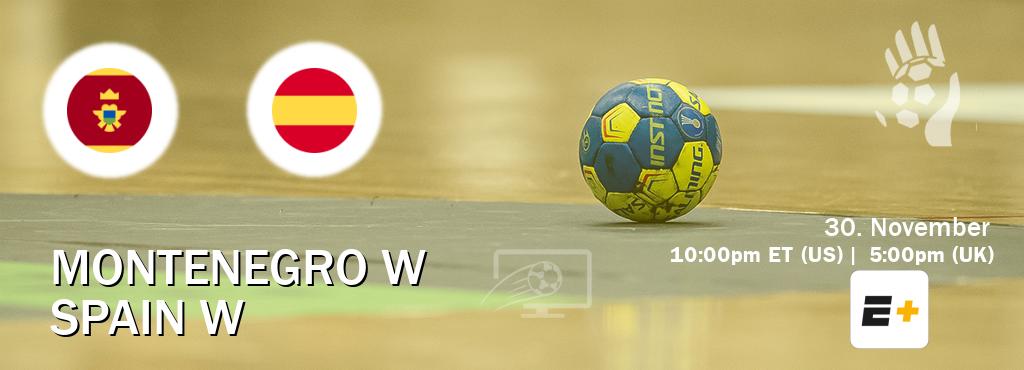 You can watch game live between Montenegro W and Spain W on ESPN+(US).