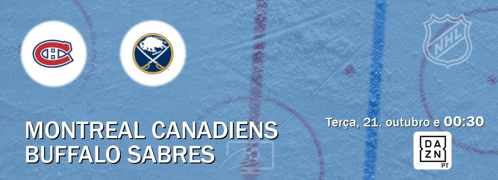 Jogo entre Montreal Canadiens e Buffalo Sabres tem emissão DAZN (terça, 21. outubro e  00:30).