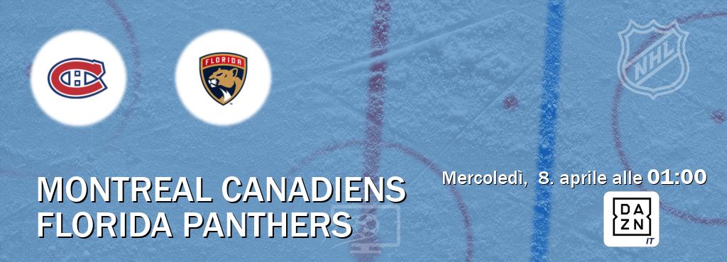 Il match Montreal Canadiens - Florida Panthers sarà trasmesso in diretta TV su DAZN Italia (ore 01:00)