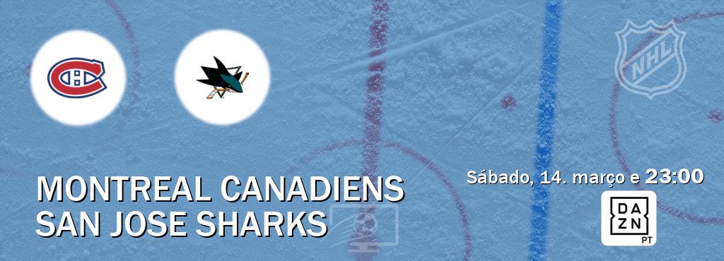 Jogo entre Montreal Canadiens e San Jose Sharks tem emissão DAZN (sábado, 14. março e  23:00).