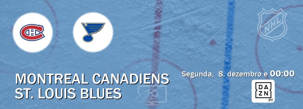 Jogo entre Montreal Canadiens e St. Louis Blues tem emissão DAZN (segunda,  8. dezembro e  00:00).