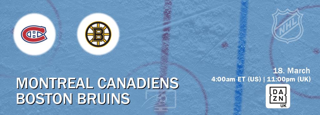 You can watch game live between Montreal Canadiens and Boston Bruins on DAZN UK(UK).