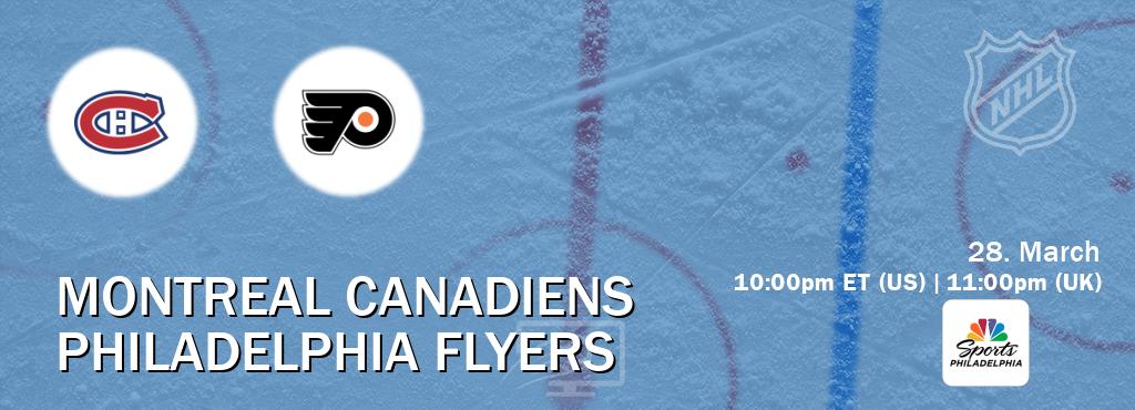 You can watch game live between Montreal Canadiens and Philadelphia Flyers on NBCS Philadelphia(US).