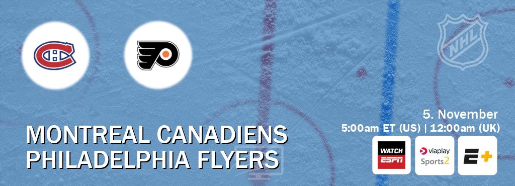 You can watch game live between Montreal Canadiens and Philadelphia Flyers on WatchESPN(AU), Viaplay Sports 2(UK), ESPN+(US). You can watch game live between Montreal Canadiens and Philadelphia Flyers on WatchESPN(AU), Viaplay Sports 2(UK), ESPN+(US).