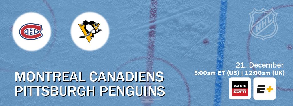 You can watch game live between Montreal Canadiens and Pittsburgh Penguins on WatchESPN(AU) and ESPN+(US).