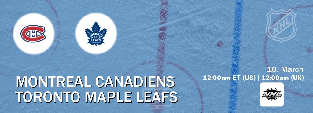 You can watch game live between Montreal Canadiens and Toronto Maple Leafs on NHL Network(US).