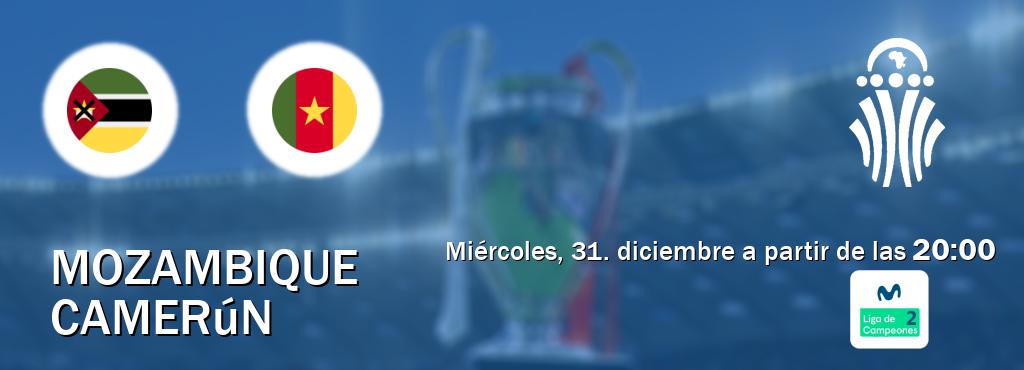 El partido entre Mozambique y Camerún será retransmitido por Movistar Liga de Campeones 2 (miércoles, 31. diciembre a partir de las  20:00).