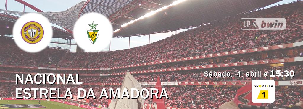 Jogo entre Nacional e Estrela da Amadora tem emissão Sport TV 1 (sábado,  4. abril e  15:30).
