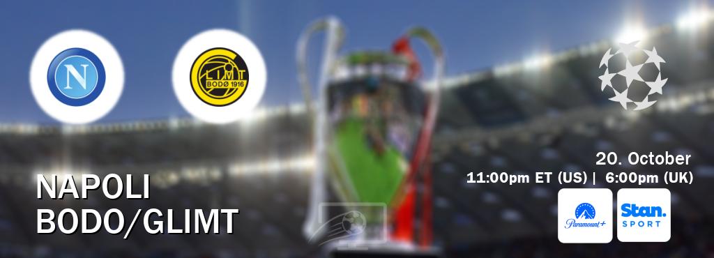 You can watch game live between Napoli and Bodo/Glimt on Paramount+(US) and Stan Sport(AU). You can watch game live between Napoli and Bodo/Glimt on Paramount+(US) and Stan Sport(AU).