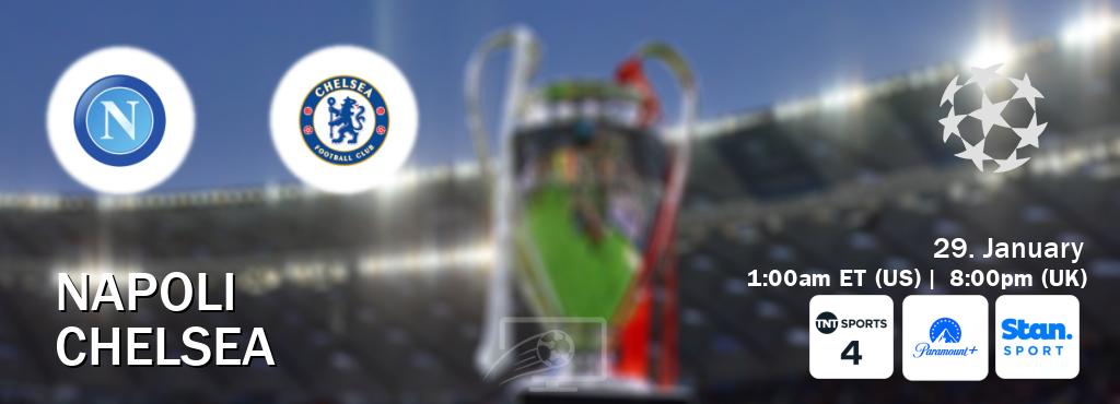 You can watch game live between Napoli and Chelsea on TNT Sports 4(UK), Paramount+(US), Stan Sport(AU). You can watch game live between Napoli and Chelsea on TNT Sports 4(UK), Paramount+(US), Stan Sport(AU).