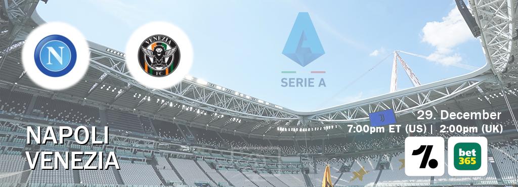 You can watch game live between Napoli and Venezia on OneFootball and bet365(UK).