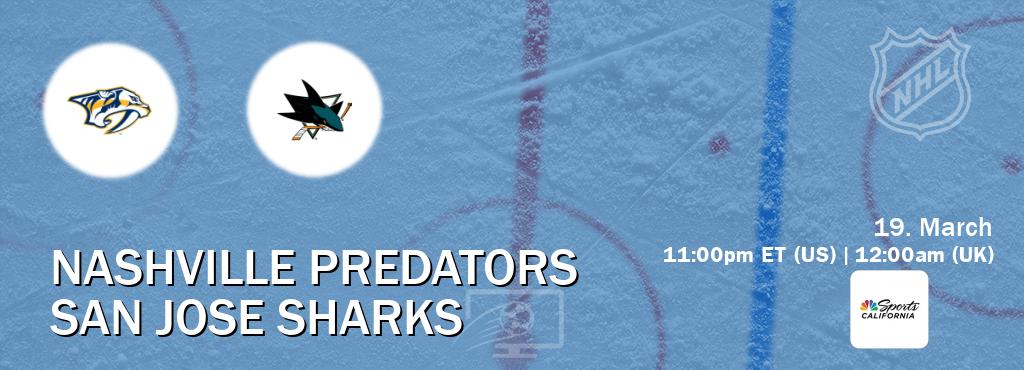 You can watch game live between Nashville Predators and San Jose Sharks on NBCS California(US).