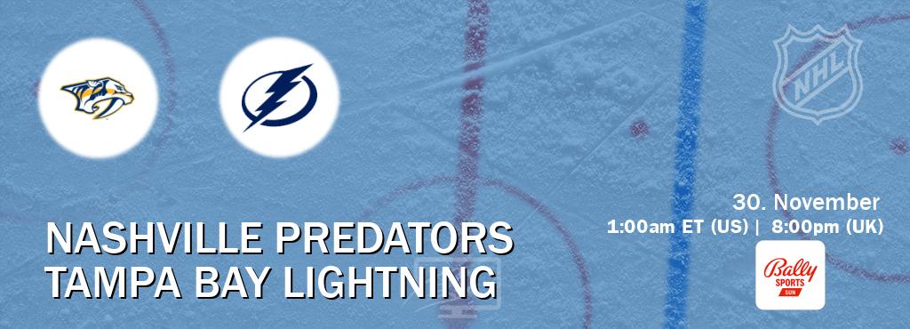 You can watch game live between Nashville Predators and Tampa Bay Lightning on Bally Sports Sun(US).