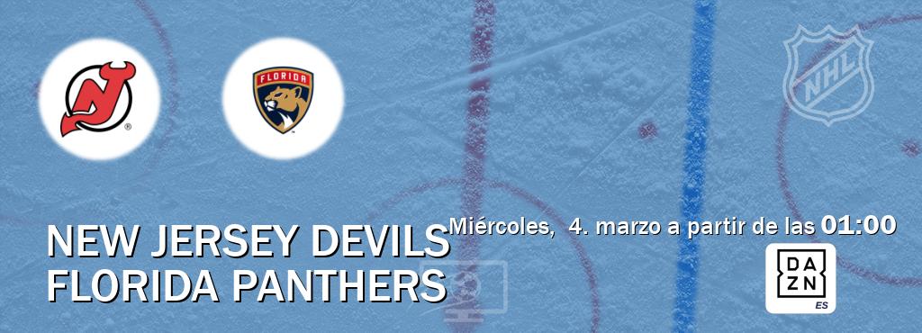 El partido entre New Jersey Devils y Florida Panthers será retransmitido por DAZN España (miércoles,  4. marzo a partir de las  01:00).