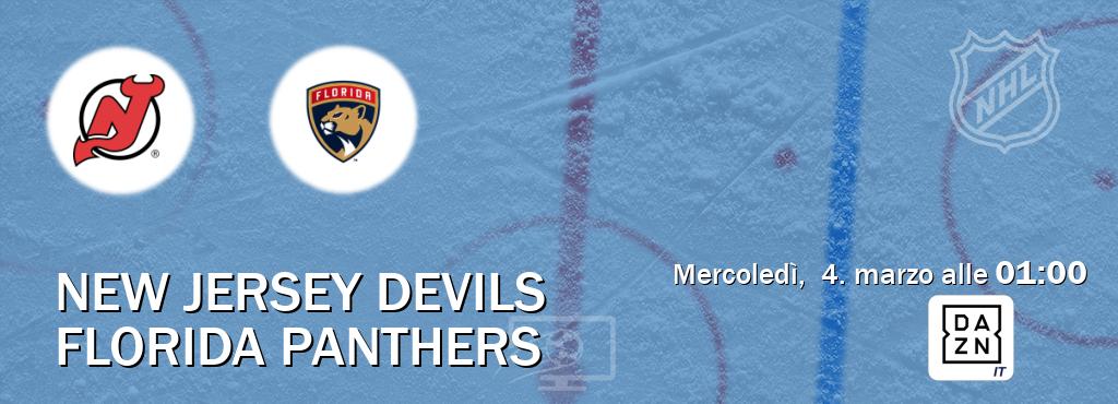 Il match New Jersey Devils - Florida Panthers sarà trasmesso in diretta TV su DAZN Italia (ore 01:00)