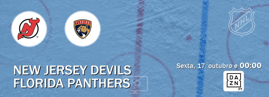 Jogo entre New Jersey Devils e Florida Panthers tem emissão DAZN (sexta, 17. outubro e  00:00).
