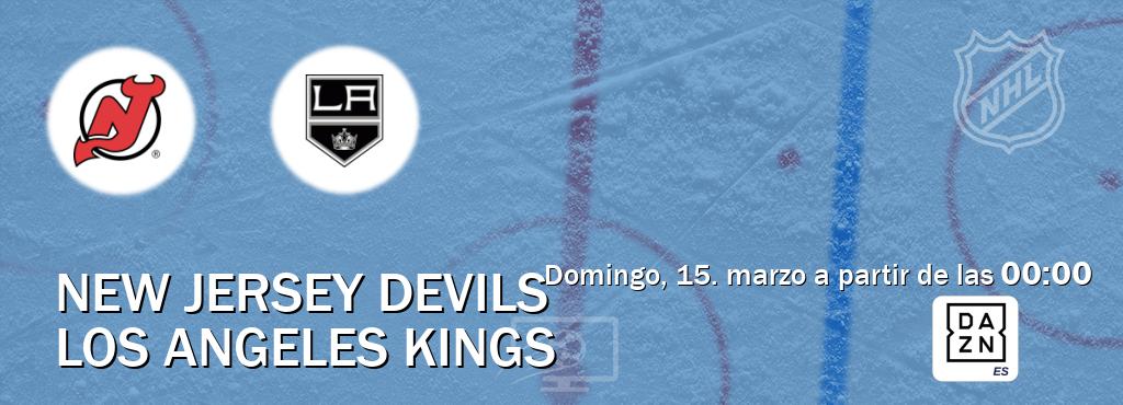 El partido entre New Jersey Devils y Los Angeles Kings será retransmitido por DAZN España (domingo, 15. marzo a partir de las  00:00).