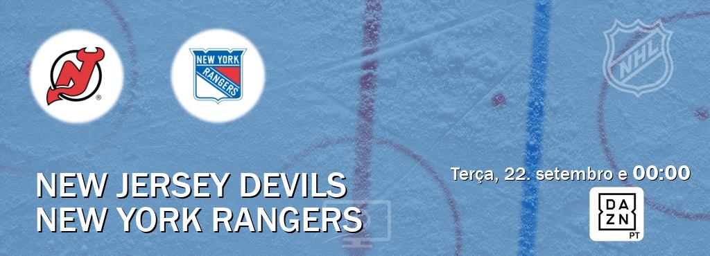 Jogo entre New Jersey Devils e New York Rangers tem emissão DAZN (terça, 22. setembro e  00:00).