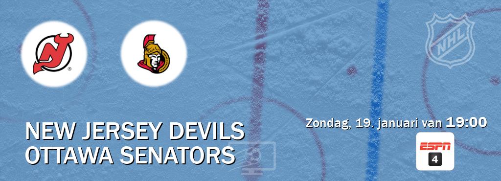 Wedstrijd tussen New Jersey Devils en Ottawa Senators live op tv bij ESPN 4 (zondag, 19. januari van  19:00).