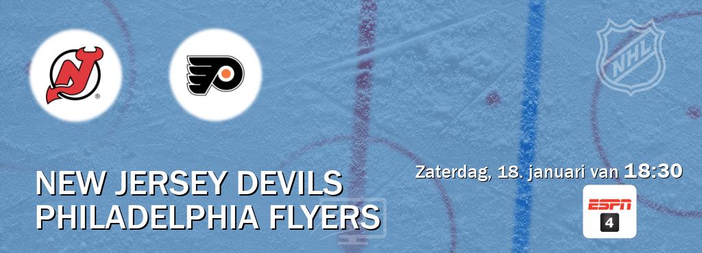 Wedstrijd tussen New Jersey Devils en Philadelphia Flyers live op tv bij ESPN 4 (zaterdag, 18. januari van  18:30).