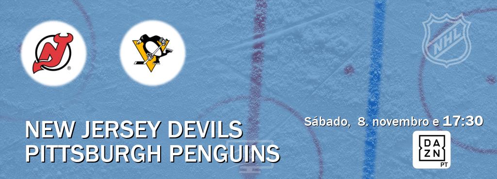 Jogo entre New Jersey Devils e Pittsburgh Penguins tem emissão DAZN (sábado,  8. novembro e  17:30).