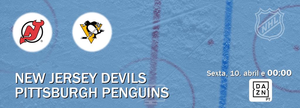 Jogo entre New Jersey Devils e Pittsburgh Penguins tem emissão DAZN (sexta, 10. abril e  00:00).