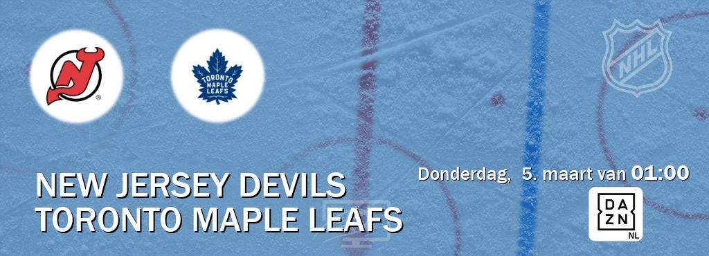 Wedstrijd tussen New Jersey Devils en Toronto Maple Leafs live op tv bij DAZN (donderdag,  5. maart van  01:00).