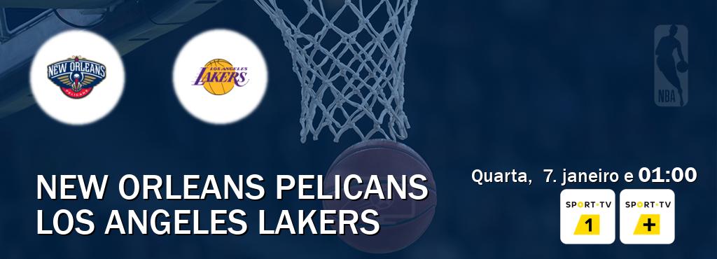 Jogo entre New Orleans Pelicans e Los Angeles Lakers tem emissão Sport TV 1, Sport TV + (quarta,  7. janeiro e  01:00).