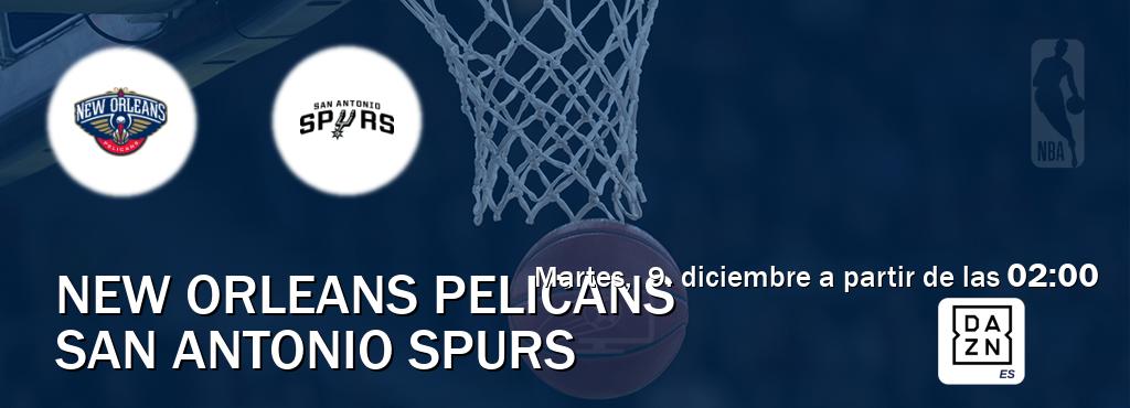 El partido entre New Orleans Pelicans y San Antonio Spurs será retransmitido por DAZN España (martes, 9. diciembre a partir de las 02:00). El partido entre New Orleans Pelicans y San Antonio Spurs será retransmitido por DAZN España (martes, 9. diciembre a partir de las 02:00).