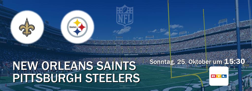 Das Spiel zwischen New Orleans Saints und Pittsburgh Steelers wird am Sonntag, 25. Oktober um 15:30, live vom RTL übertragen. Das Spiel zwischen New Orleans Saints und Pittsburgh Steelers wird am Sonntag, 25. Oktober um 15:30, live vom RTL übertragen.