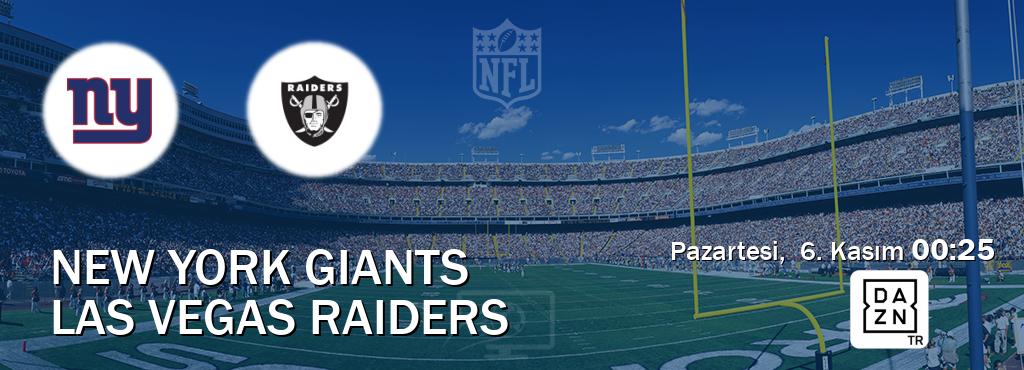 Karşılaşma New York Giants - Las Vegas Raiders DAZN'den canlı yayınlanacak (Pazartesi,  6. Kasım  00:25).