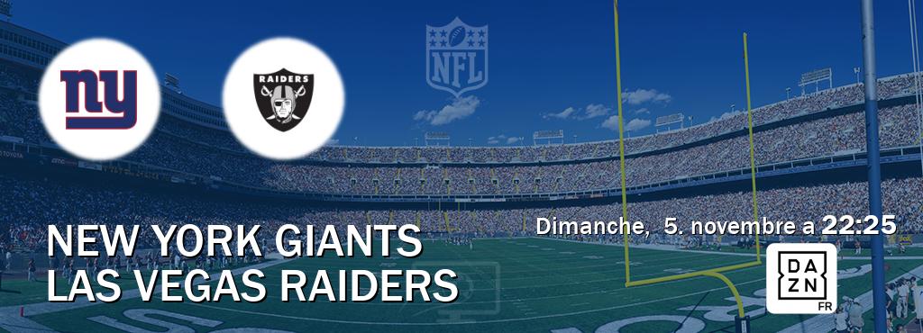 Match entre New York Giants et Las Vegas Raiders en direct à la DAZN (dimanche,  5. novembre a  22:25).