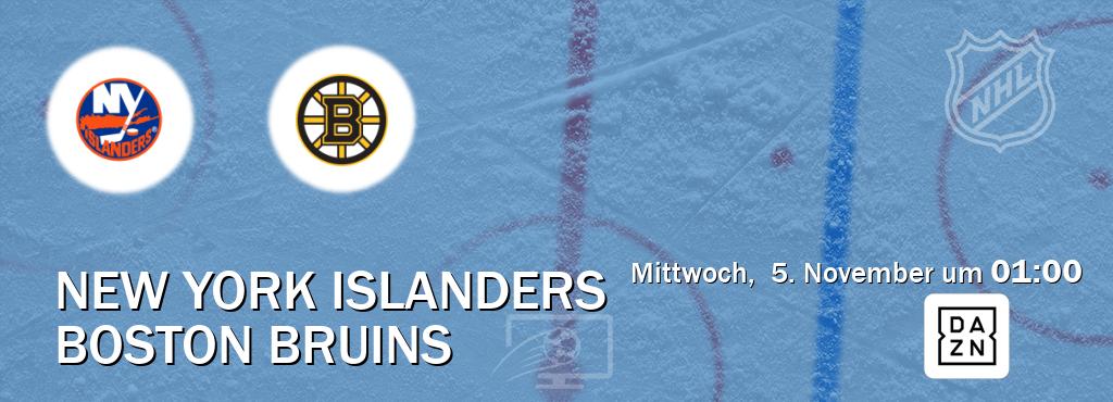 Das Spiel zwischen New York Islanders und Boston Bruins wird am Mittwoch, 5. November um 01:00, live vom DAZN übertragen. Das Spiel zwischen New York Islanders und Boston Bruins wird am Mittwoch, 5. November um 01:00, live vom DAZN übertragen.
