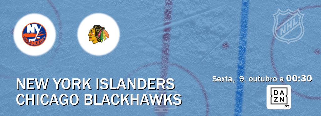 Jogo entre New York Islanders e Chicago Blackhawks tem emissão DAZN (sexta,  9. outubro e  00:30).