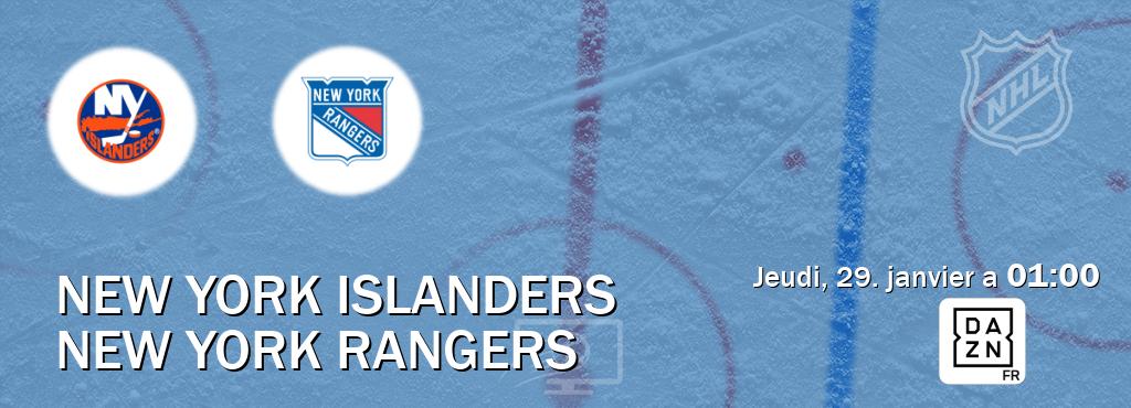 Match entre New York Islanders et New York Rangers en direct à la DAZN (jeudi, 29. janvier a  01:00).