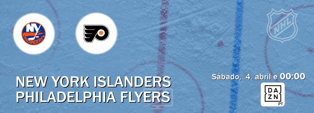 Jogo entre New York Islanders e Philadelphia Flyers tem emissão DAZN (sábado,  4. abril e  00:00).