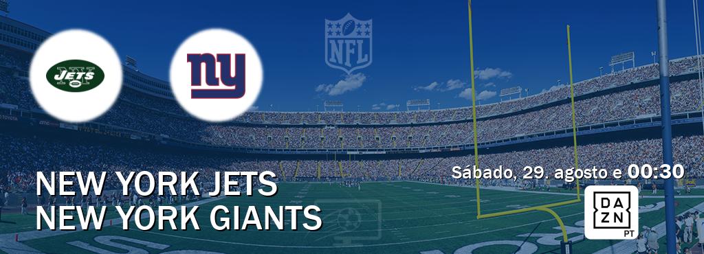 Jogo entre New York Jets e New York Giants tem emissão DAZN (sábado, 29. agosto e  00:30).