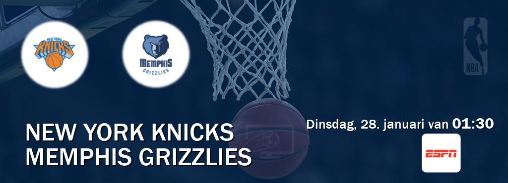 Wedstrijd tussen New York Knicks en Memphis Grizzlies live op tv bij ESPN 1 (dinsdag, 28. januari van  01:30).