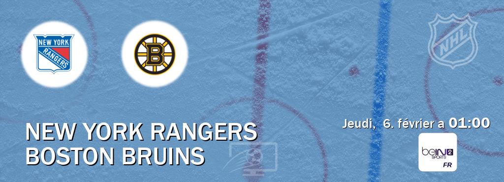 Match entre New York Rangers et Boston Bruins en direct à la beIN Sports 2 (jeudi,  6. février a  01:00).