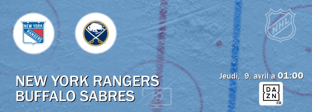 Match entre New York Rangers et Buffalo Sabres en direct à la DAZN (jeudi,  9. avril a  01:00).