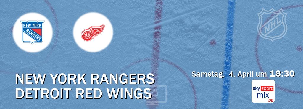 Das Spiel zwischen New York Rangers und Detroit Red Wings wird am Samstag,  4. April um  18:30, live vom Sky Sport Mix übertragen.