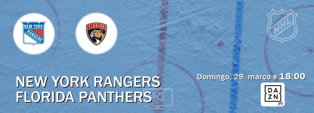 Jogo entre New York Rangers e Florida Panthers tem emissão DAZN (domingo, 29. março e  18:00).