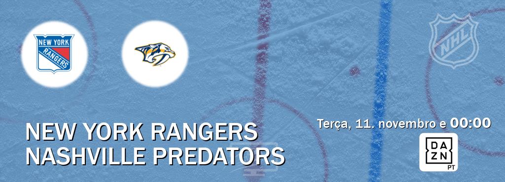 Jogo entre New York Rangers e Nashville Predators tem emissão DAZN (terça, 11. novembro e  00:00).