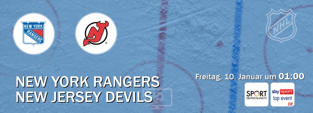 Das Spiel zwischen New York Rangers und New Jersey Devils wird am Freitag, 10. Januar um  01:00, live vom Sportdeutschland.TV und Sky Sport Top Event übertragen.