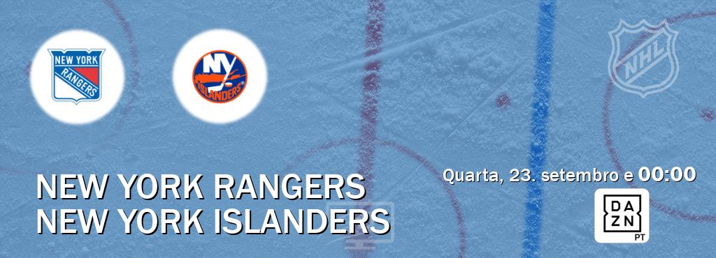 Jogo entre New York Rangers e New York Islanders tem emissão DAZN (quarta, 23. setembro e  00:00).